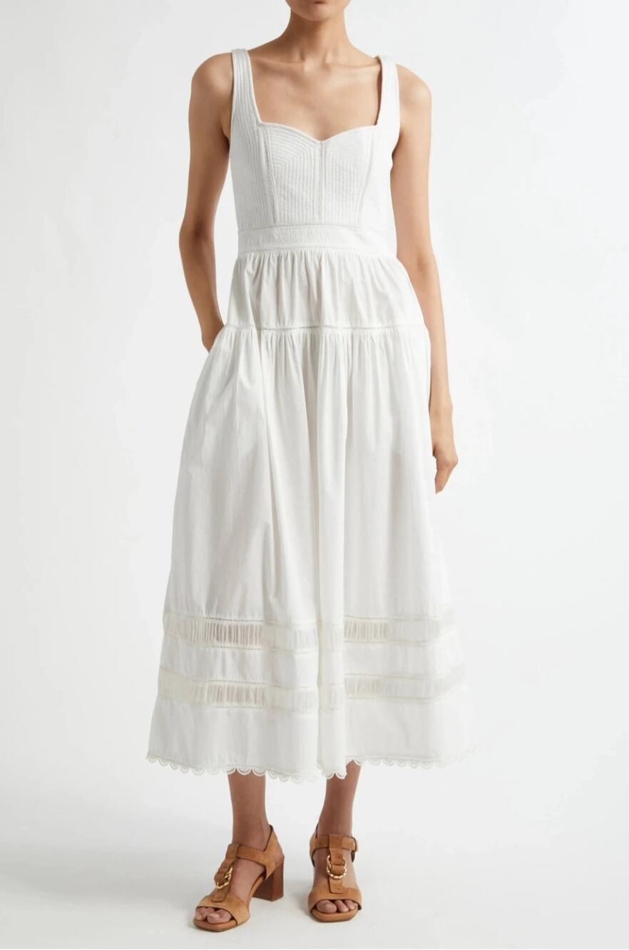 Ulla Johnson Isadora Quilted Midi Dress Cowrie White Size 6